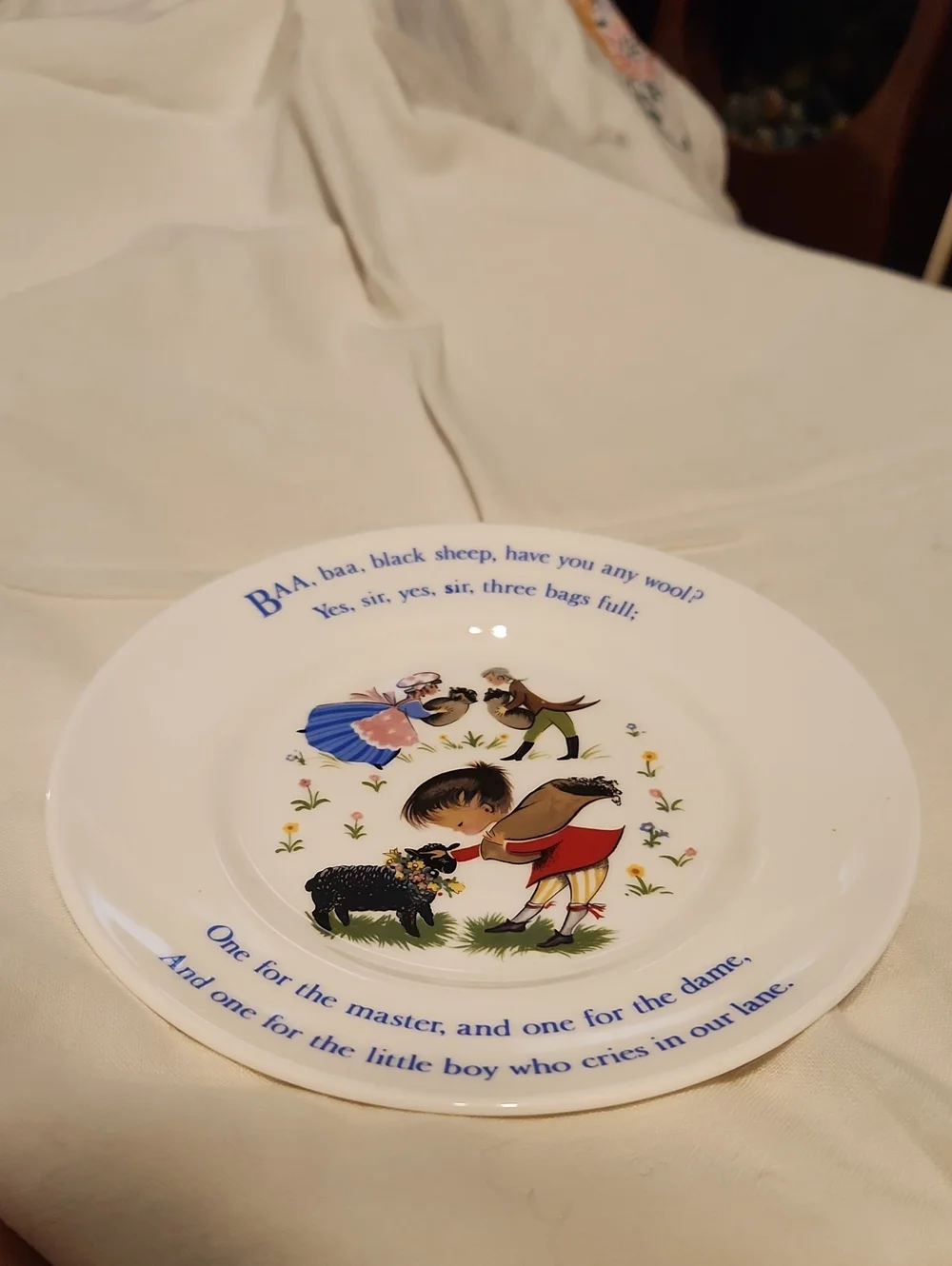 Crown- Staffordshire-Baa, Baa, Black Sheep -White Nursery Rhyme Decorative Plate